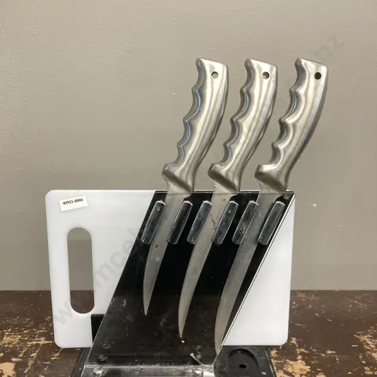 Pursuit Fishing Gear 3 Piece Fileting Knife Set With Cutting Board & Stand